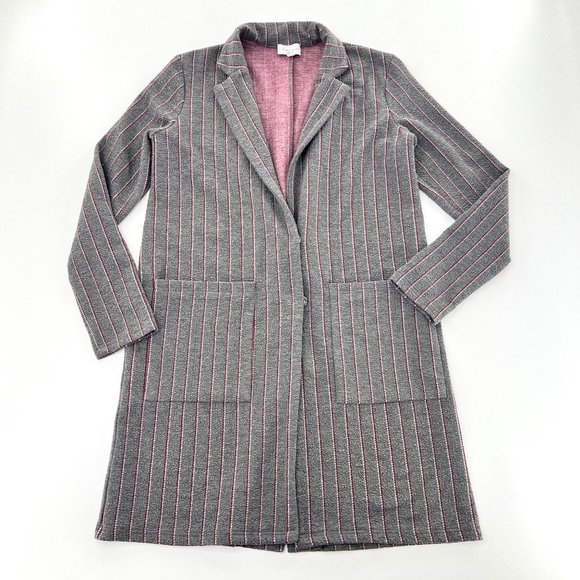 Anthropologie Sweaters - Anthropologie Harlyn Blazer Sweater Womens Small Gray Knit Striped Pockets Long